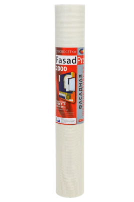 Сетка стеклотканевая фасадная (рядовая) FasadPro2000, 4х5 мм, 1х50 м, 2000 Н, ГОСТ Р 55225-2017, А (фото)